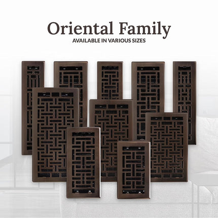 Decor Grates AJH408-RB Oriental Floor Register, 4" W x 8" H, Rubbed Bronze Finish