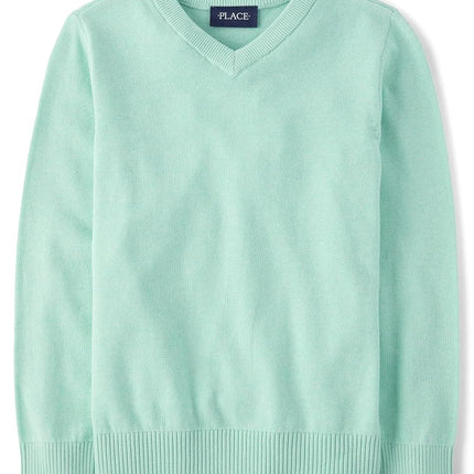 The Children's Place Boys' Long Sleeve V-Neck Sweater, Mellow Aqua, Medium