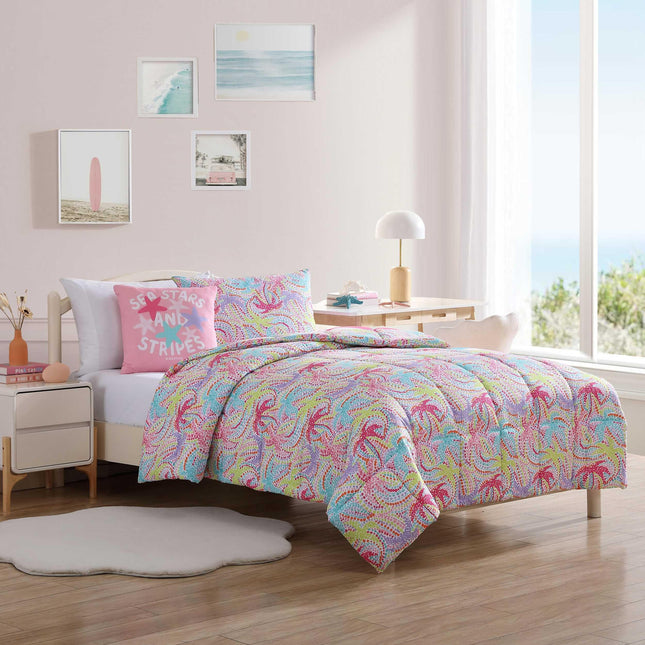 Nautica Kids - Juego de edredón Full/Queen, ropa de cama suave con fundas de almohada a juego y cojín decorativo, decoración para niños, certificado Oeko-Tex (Sutton Palm Trees Aqua, Full/Queen)
