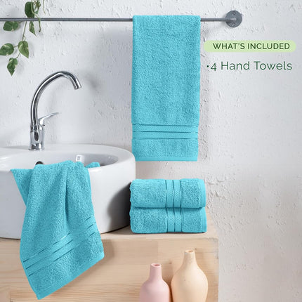 Elegant Comfort Three Line Popcorn Towel Set for Bathroom 16 x 28 inches, Premium Hotel Quality 4-Pack Hand Towels, 100% Turkish Cotton, Soft and Durable, Quick Dry and Highly Absorbent, Aqua