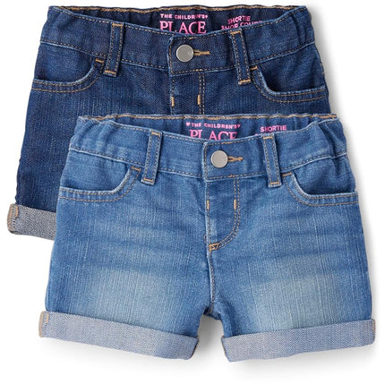 The Children's Place Baby Toddler Girls Denim Shortie Shorts 3 Pack, Sage Wash, 9-12 Months
