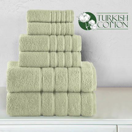 Elegant Comfort 4 Lines Viscose Stripe 6-Piece Premium Towel Set - 100% Turkish Cotton High Absorbent Luxury Bathroom Towels – Includes 2 Washcloths, 2 Hand Towels and 2 Bath Towels Set, Mint Green