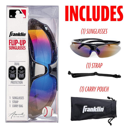 Franklin Sports MLB - Flip Up Baseball + Softball Sunglasses for Kids + Adults - Lightweight Sport Sunglasses for UV Protection, Black