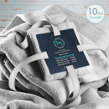Hearth & Harbor 100% Ring Spun Cotton Bath Towels for bathroom - Luxury Bathroom Towels - Soft & Highly Absorbent Bath Towels Set, 10 Piece Set (2 Bath Towels, 2 Hand Towels, 6 Washcloths) - Silver