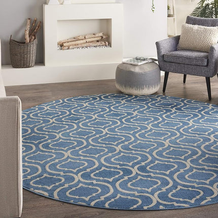 Nourison Jubilant Trellis Blue 8' x Round Area -Rug, Easy -Cleaning, Non Shedding, Bed Room, Living Room, Dining Room, Kitchen (8 Round)