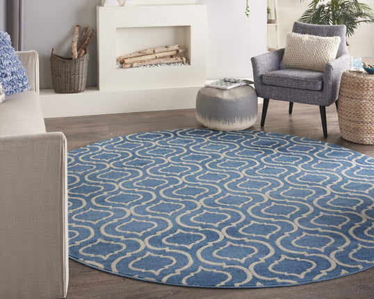 Nourison Jubilant Trellis Blue 8' x Round Area -Ru