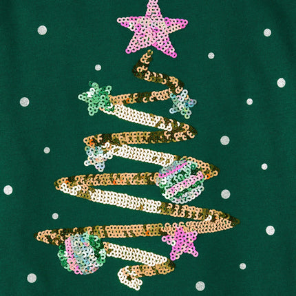 The Children's Place Girls' Long Sleeve Graphic Top with Back Detail, Holiday Tree, XX-Large