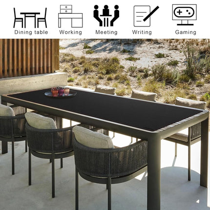 ZORESYN PU Leather Desk Mat Black 180x60cm Waterproof Anti-Oil Dining Table mat Non-Slip Mouse Pad, Large Desk Pad with Stitched Edges Computer Desk Mat for Gamer, Office & Home