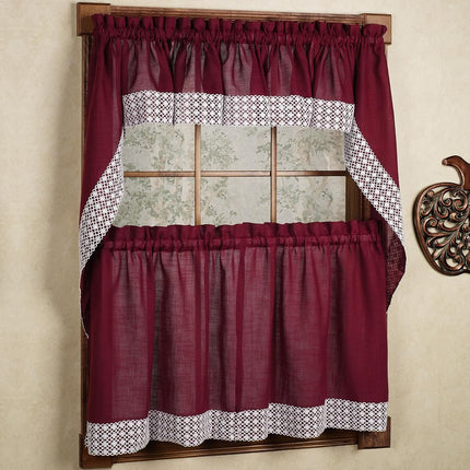 Sweet Home Collection 5 Pc Kitchen Curtain Valance Swag Choice of 24" Pair, 36" Tier Set, Salem Burgundy