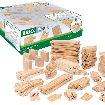 BRIO World Deluxe Track Pack for Kids, 70 Piece Wooden Railway Track Expansion Set, Ages 3 Years and Up