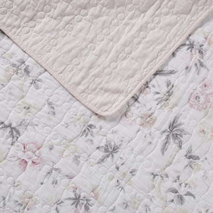 Laura Ashley 100% Cotton, Reversible, Lightweight & Breathable Bedding, Pre-Washed for Added Softness, Pink/Grey, Queen
