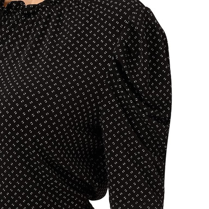 Adrianna Papell Women's Ruffle Neck Short Sleeve Dress, Black/Ivory Outline Dot, L