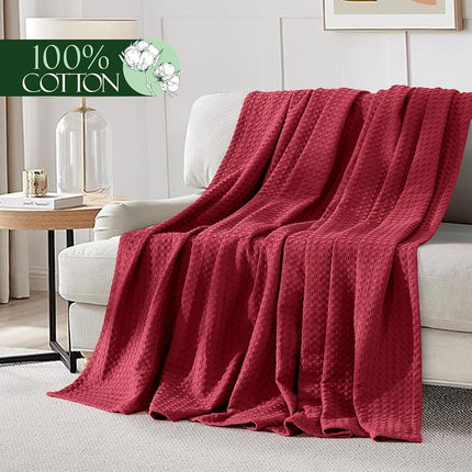 Elegant Comfort Premium 100% Cotton Waffle Blanket - Lightweight Breathable Waffle Weave Bed Blanket - Soft and Warm All Season Blanket for Couch, Sofa and Bed, Twin Size 68x88 Inches, Burgundy