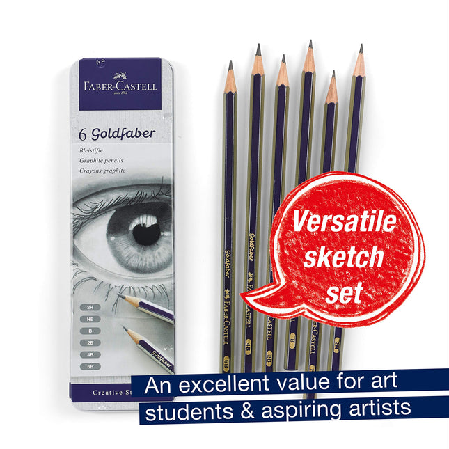 Set de lápices de grafito Faber-Castell - 6 lápices de grafito (2H, HB, B, 2B, 4B, 6B), lápices de dibujo y materiales de boceto