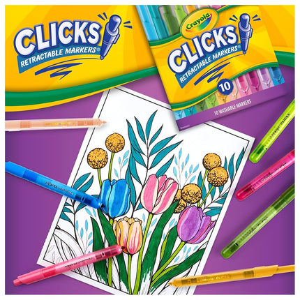 Crayola Washable Markers with Retractable Tips, Clicks, School Supplies, 10 Count, Gifts for Kids