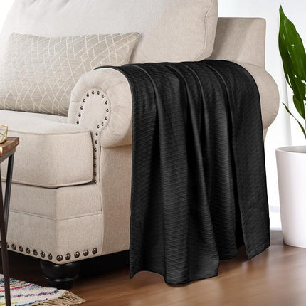 Superior Diamond Weave All-Season Cotton Blanket, Cover for Home, Couch, Bed, Soft, Warm Blankets, Boho Aesthetic, Comfy, Cozy, and Cute Covers, Decorative Bedding Essentials, Throw Size, Black