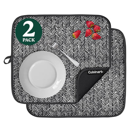 Tapis égouttoir Cuisinart pour comptoir de cuisine - (2) tapis de séchage de vaisselle ultra absorbants de 40,6 x 45,7 cm - Dos en maille, pliable, lavable en machine, tapis de séchage rapide (lignes pointillées)