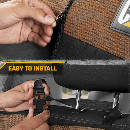 Cat MeshFlex Beige & Black Rear Seat Cover for Car – Durable Canvas & Mesh Design 60/40 Split Bench Protector for Cars, Trucks & SUVs – Back Seat Cover for Rear Bench – Interior Car Accessory