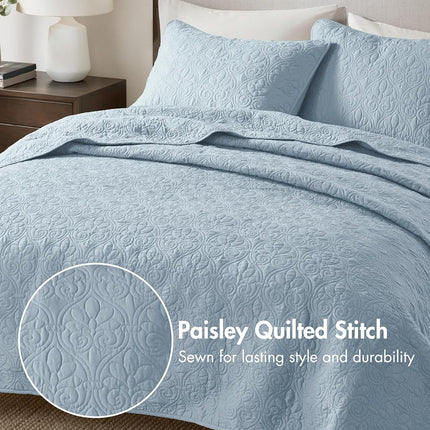 Madison Park Anti-Microbial, Cotton Filled Lightweight Coverlet Bedspread Bedding, Shams, Microfiber, Blue, Twin/Twin XL