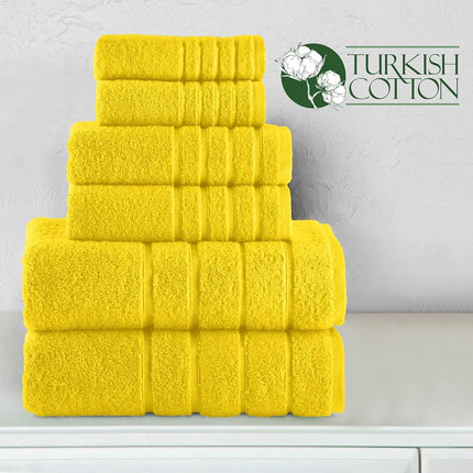 Elegant Comfort 4 Lines Viscose Stripe 6-Piece Premium Towel Set - 100% Turkish Cotton High Absorbent Luxury Bathroom Towels – Includes 2 Washcloths, 2 Hand Towels and 2 Bath Towels Set, Yellow