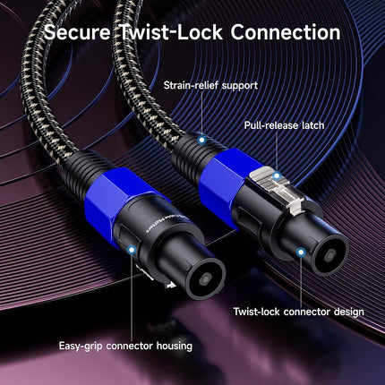 Cable Matters 2-Pack, Premium Braided 12AWG Speaker Cable 6 ft Compatible with Speakon NL4FC Port