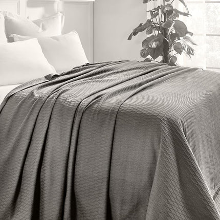 Superior 100% Cotton Thermal Blanket, Soft and Breathable Cotton for All Seasons, Bed Blanket and Oversized Throw Blanket with Luxurious Diamond Weave - Twin Size, Grey