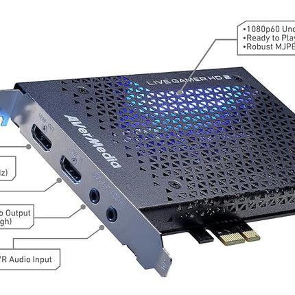 AVerMedia Live Gamer HD 2 - PCIe Internal Game Capture Card, HDMI and 3.5 mm, PassThrough, Ultra Low Latency,1080p60 Uncompressed Streaming Technology for PS4, Xbox, Switch Live Gamer - (GC570)
