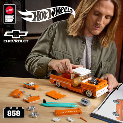 Mattel Brick Shop Hot Wheels Elite Series Building Set, Custom ’62 Chevy Pickup with 858 Pieces, Realistic Details and Custom Decals, Adult Collectors and Kids Ages 10+