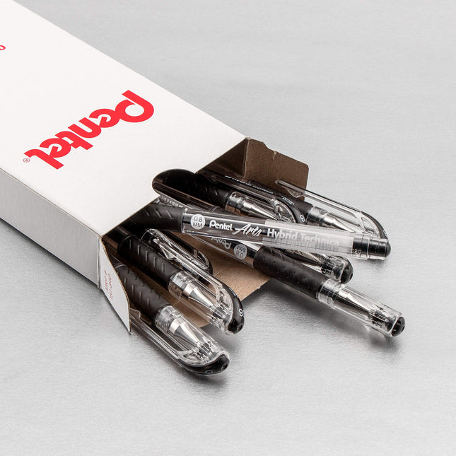 Pentel Arts Stylo-bille gel Hybrid Technica 0,8 mm, Noir, Boîte de 12 (KN108-A) de Pentel