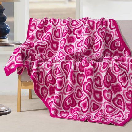Elegant Comfort Valentine's Day Knit Throw Blanket, Pink Wild Hearts Super Soft Cozy Fluffy Warm Throw Blankets for Couch, Sofa, Chair, Bed, Camping, Picnic, Travel Lightweight Bed Blanket (50" x 70")