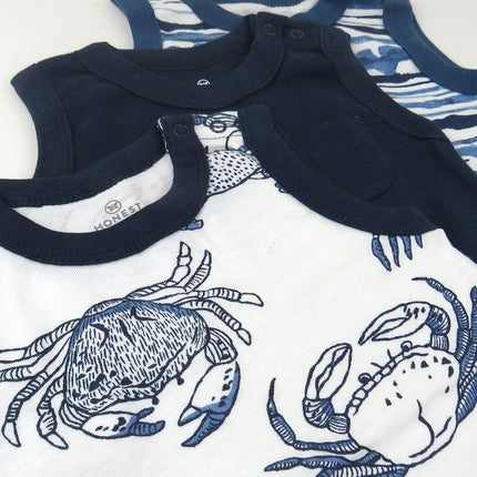 HonestBaby Lotes Múltiples de Peleles Cortos y Vestidos 100% Algodón Orgánico para Bebés, Niños Pequeños, Niñas, Unisex, Rayas Índigo, 0-3 Meses