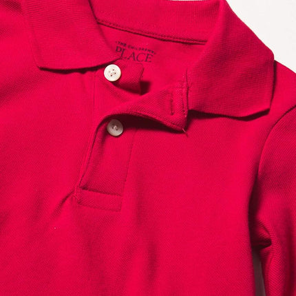 The Children's Place Boys' Long Sleeve Pique Polo, Classic Red, X-Large