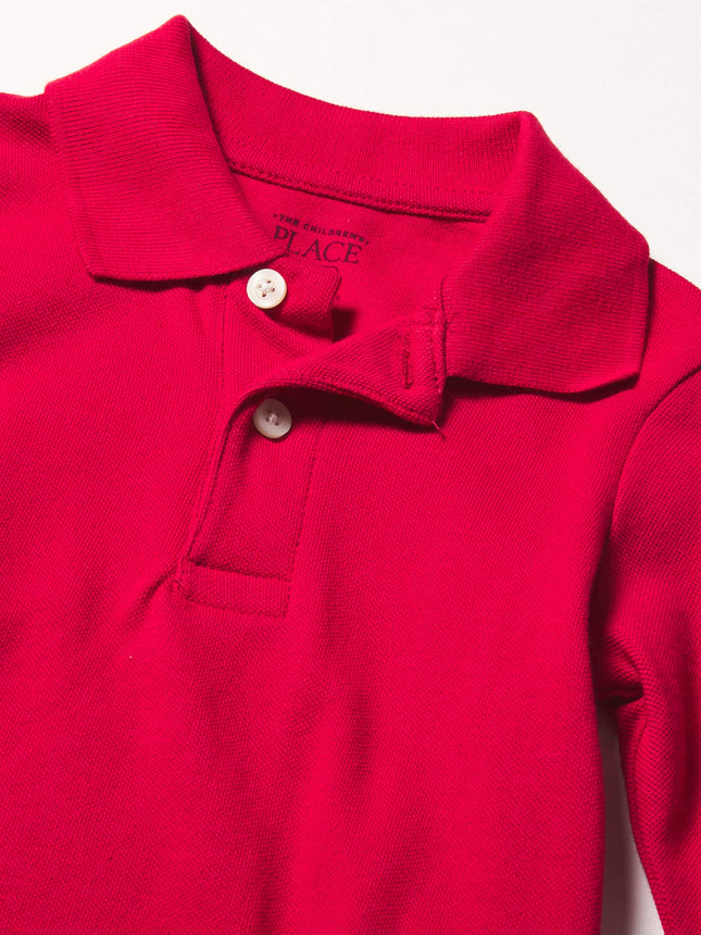 The Children's Place Boys' Long Sleeve Pique Polo, Classic Red, X-Large
