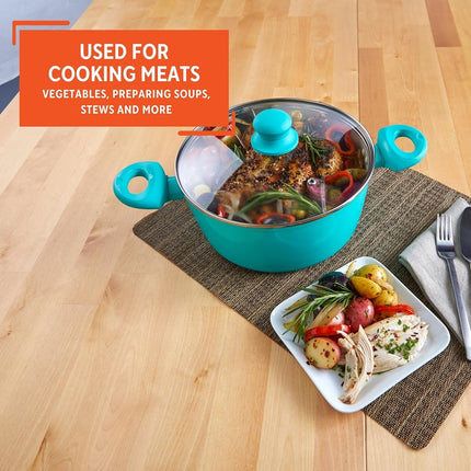 IMUSA USA Teal 3Qt Forged Dutch Oven with Glass Lid, 3 Quart