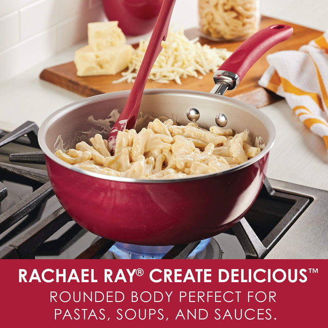 Rachael Ray Create Delicious Sauteuse antiadhésive/Casserole multi-usage avec couvercle, 2,8 litres - Rouge scintillant