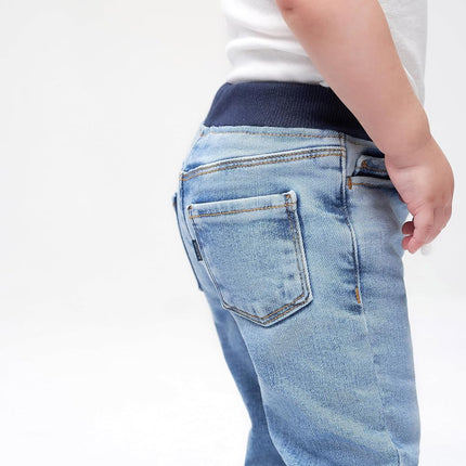 Gerber Baby Toddler Rib Waist Stretch Denim Skinny Jeans, Dark Blue Denim, 12 Months