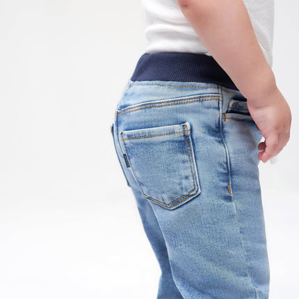Gerber Jeans ajustados elásticos de mezclilla con cintura de canalé para bebés unisex, mezclilla azul claro, 5T