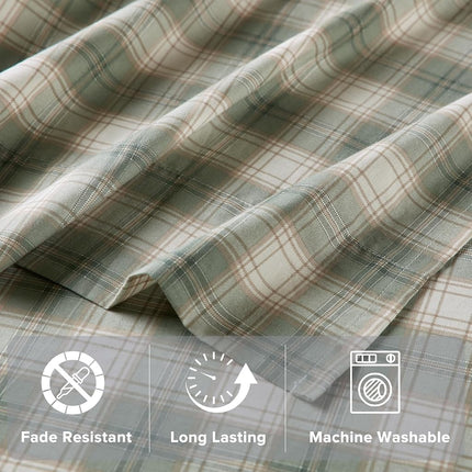 Comfort Spaces 100% Cotton Sheets Twin, Breathable, Naturally Cool Cotton Sheets, Soft Cotton Bed Sheets with 12" Elastic Pocket Fits up to 14" Mattress, All Seasons Sheet Set, Wesley Green 3 Piece
