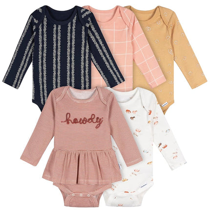 Gerber Baby Girls' 6-Pack Long-Sleeve Onesies Bodysuits, Horses, 3-6 Months