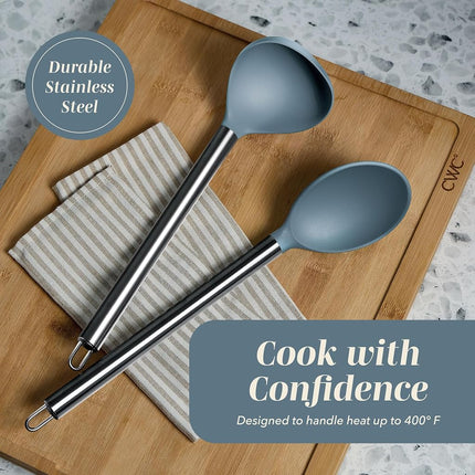 COOK WITH COLOR Silicone Cooking Utensils, 10 Pc Kitchen Utensil Set, Easy to Clean Silicone Kitchen Utensils, Cooking Utensils for Nonstick Cookware, Kitchen Gadgets Set (Blue and White)