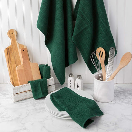 DII Windowpane Dishtowel Set, Cotton, Dark Green Solid, 16x26
