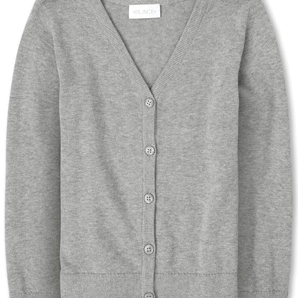 The Children's Place Girls' Uniform V Neck Cardigan Sweater, H/T Smoke, 4 Years