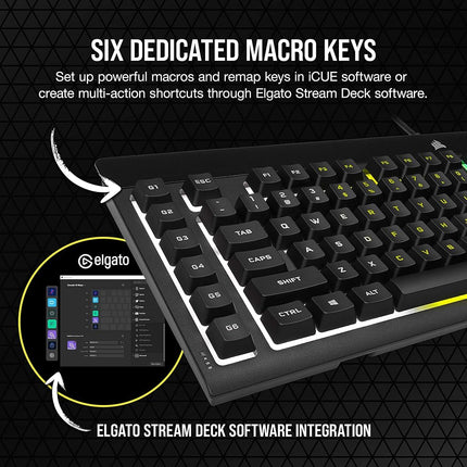 Corsair K55 RGB PRO Wired Gaming Keyboard Membrane � IP42 Anti-Dust and Overflow � 6 Macro Keys with Elgato Integration � Compatible with iCUE � QWERTY NA � PC, Mac, Xbox � Black