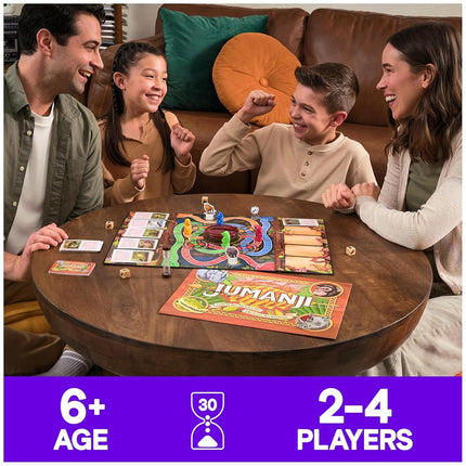 Spin Master Games, Jumanji 30th Anniversary Edition, The Classic Thrilling Adventure Family Board Game Based on the Action-Comedy Movie, Updated Jungle Challenges, 2-4 Players, for Ages 6 & Up