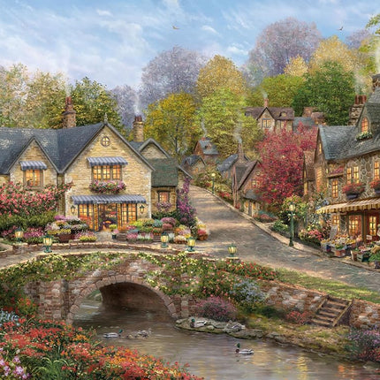 Buffalo Games - Silver Select - Thomas Kinkade - Summer in Cobblestone Village - 1000 Piece Jigsaw Puzzle for Adults -Challenging Puzzle Perfect for Game Nights - Finished Size is 26.75 x 19.75