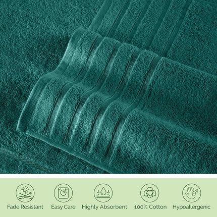 Elegant Comfort 4 Lines Viscose Stripe 6-Piece Premium Towel Set - 100% Turkish Cotton High Absorbent Luxury Bathroom Towels – Includes 2 Washcloths, 2 Hand Towels and 2 Bath Towels Set, Turquoise