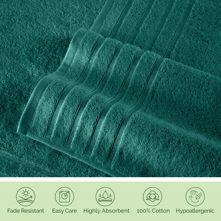Elegant Comfort 4 Lines Viscose Stripe 6-Piece Premium Towel Set - 100% Turkish Cotton High Absorbent Luxury Bathroom Towels – Includes 2 Washcloths, 2 Hand Towels and 2 Bath Towels Set, Turquoise