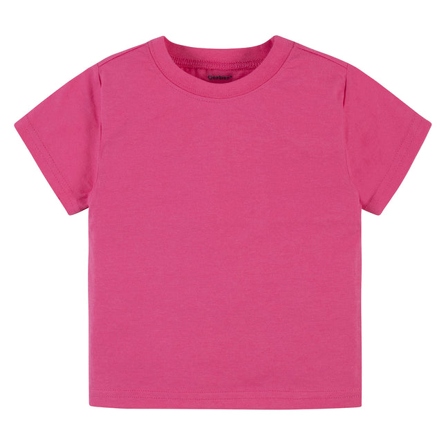 Camisetas de manga corta Gerber para bebé y niño pequeño, paquete de 5 unidades, lisas, tejido jersey de 160 GSM, color rosa intenso, 4T