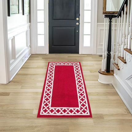 Nautica – Tufted Runner Rug | Collin Trellis Border Design | Modern Home Décor | Non-Slip| Machine Washable | Carpet for Entryway & Hallway | Measures 26” x 60” | Red and White