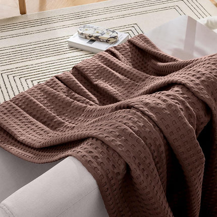 Elegant Comfort Premium 100% Cotton Waffle Blanket - Lightweight Breathable Waffle Weave Bed Blanket - Soft and Warm All Season Blanket for Couch, Sofa and Bed, Twin Size 68x88 Inches, Brown